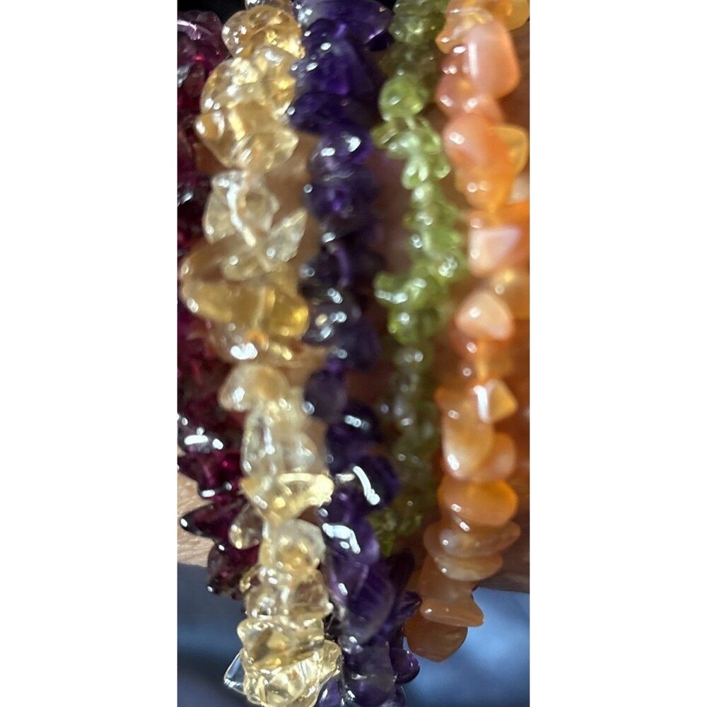 Multi-Strand Bracelet, Sterling Silver Toggle Clasp, Mixed Gemstone Chips, 8.5"L - Picture 5 of 8